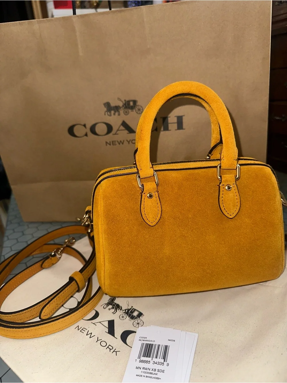 Coach Rowan Mini Suede Marigold